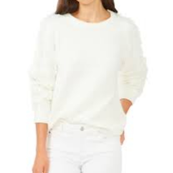 1. State Fringe Sleeve Boy Meets Girl Crewneck Sweater Antique White - Picture 2 of 8